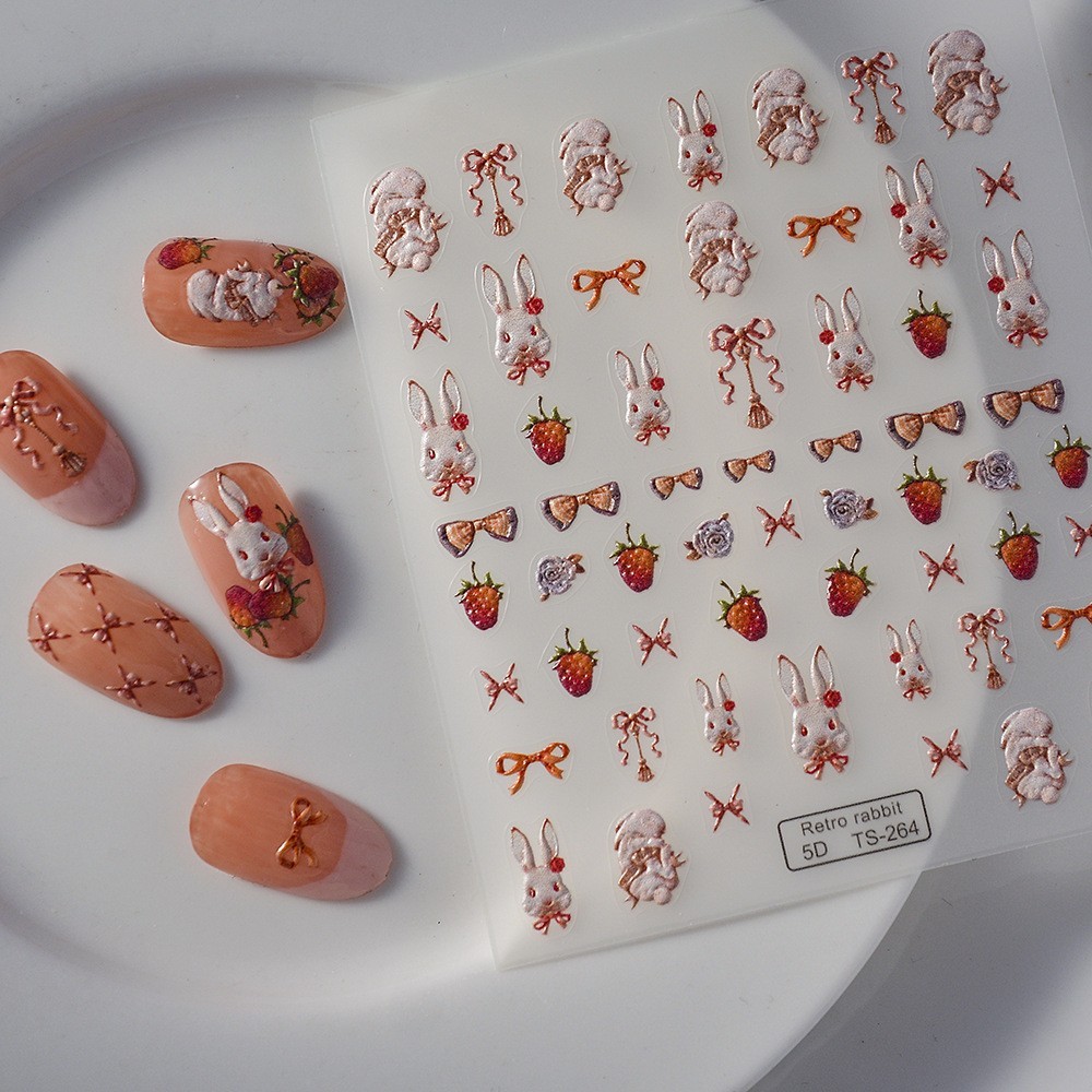 2Pcs NAIL ART Rabbit Bunny Carrot Fruit Stickers Decoration NS54