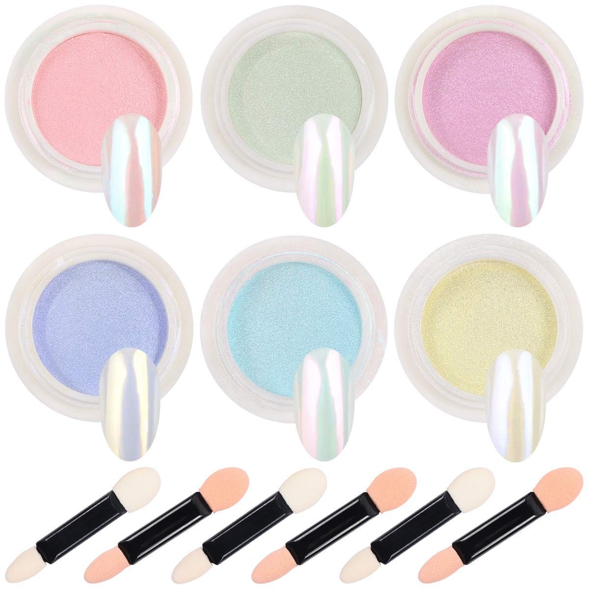 High-Quality Aurora Nail Powder with 6 Sponge Brushes for Easy Application