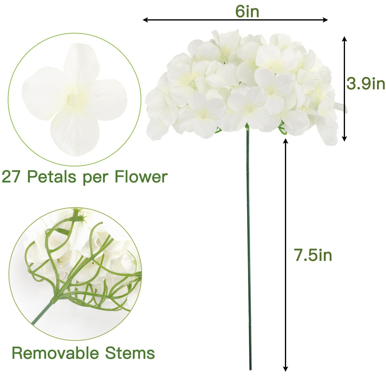 JPSOR 40pcs Artificial Hydrangea Silk Flower Heads with Stems, Fake Flowers f…