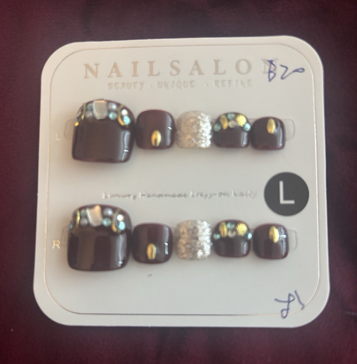 Nailsalon Press-On Nails Set Black/Silver Glitter Pre-Designed Square Full Cover
