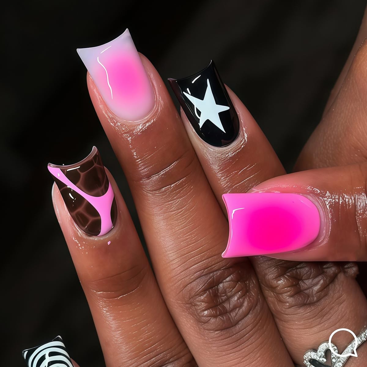 Pink Gradient Press on Nails Short Square Fake Nails Press ons Nail Art Tips …