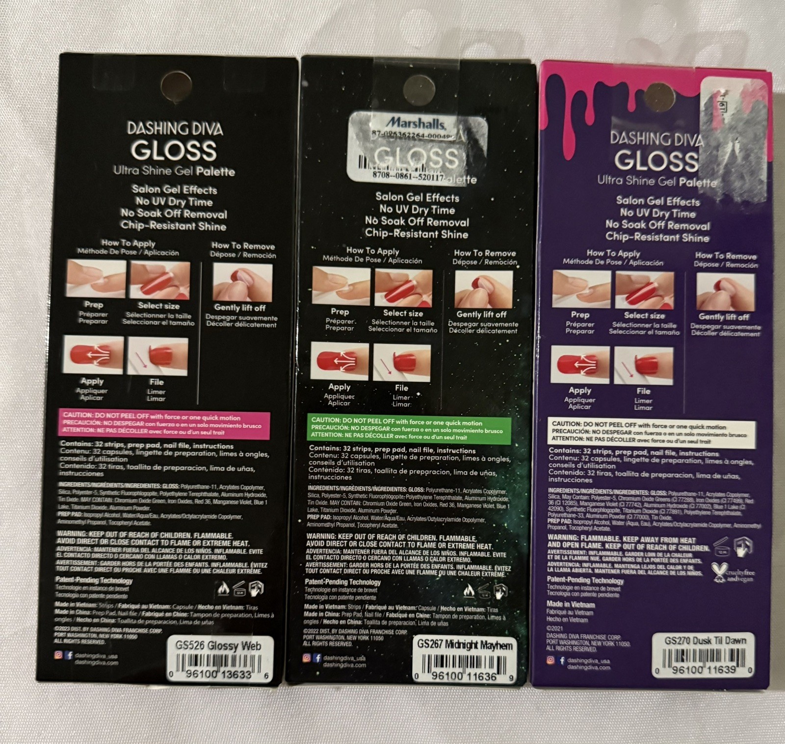 Lot of 3 Dashing Diva Gloss Ultra Shine Gel Nail Strip Palettes Halloween Design
