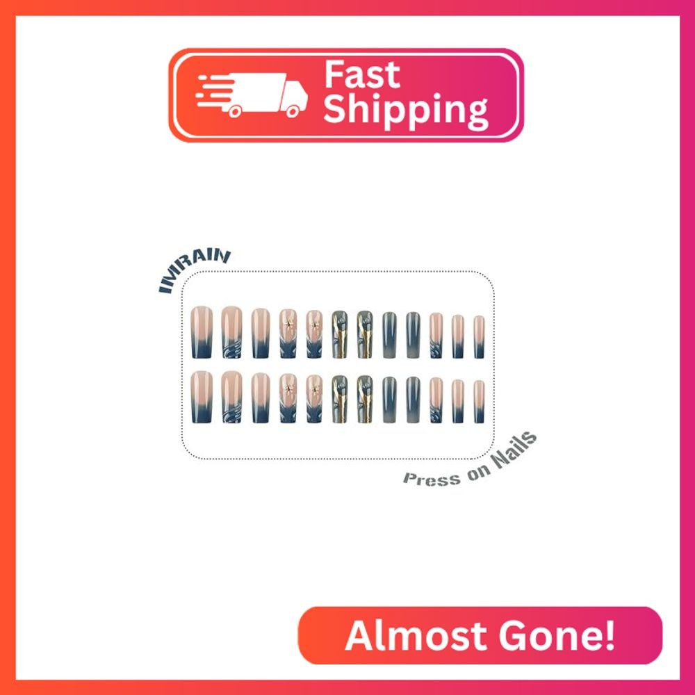 IMRAIN Long Press on Nails Square French Tip Fake Nails with 3D Wave Design Full
