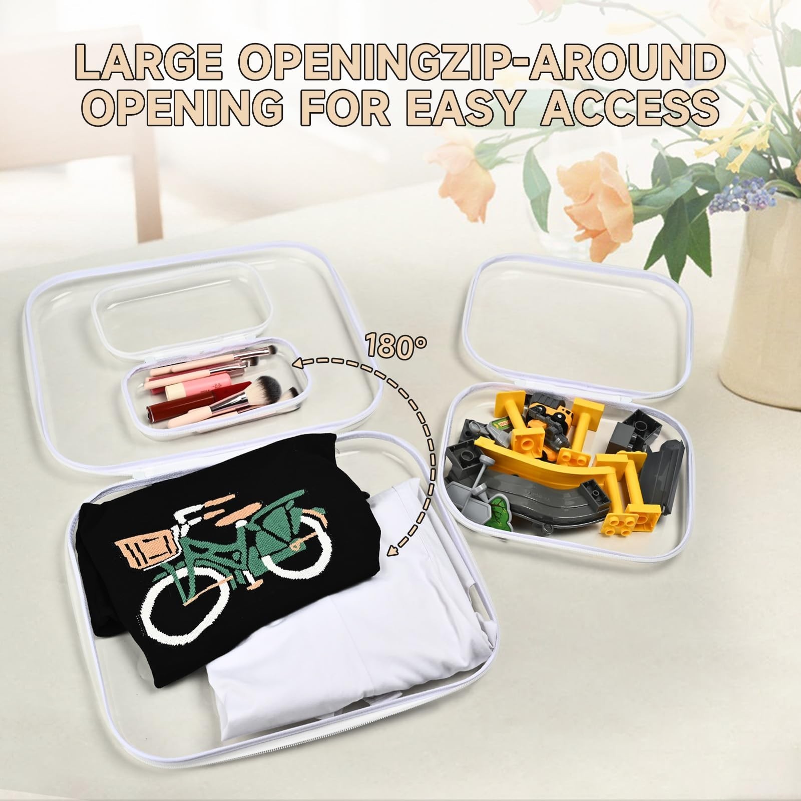 YQBRAO Hard Sided Clear Zipper Case for Storage- Professional-Grade Plastic C…