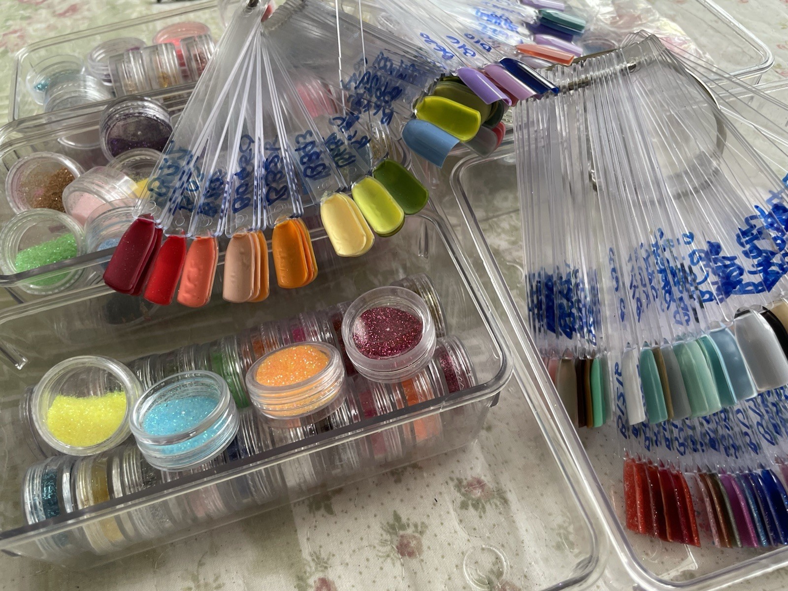 Professional Nail Art Lot Of 200+ Items Color Powder Nail Tips Organizers Etc