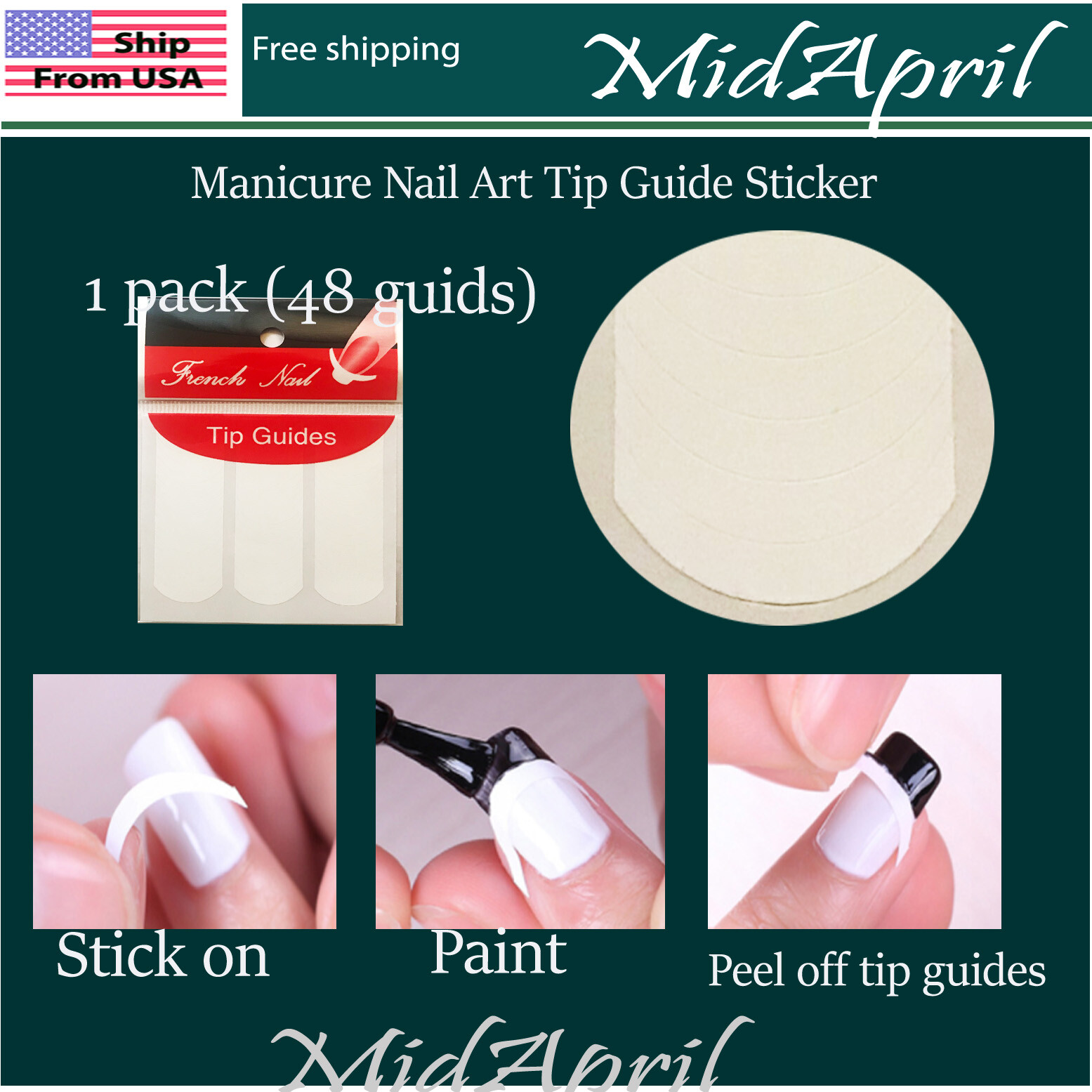 French Manicure Nail Art Tips Form Guide Sticker DIY Stencil USA