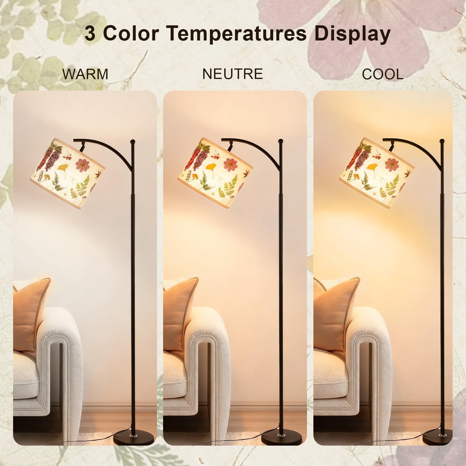Floresita Dried Flowers Tripod Table Lamp 14.56in, 9W LED Dimmable 61“Drie