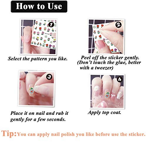 Nail Stickers for Women and Little Girls – 12 Sheets 3D Self-Adhesive 12 Pack