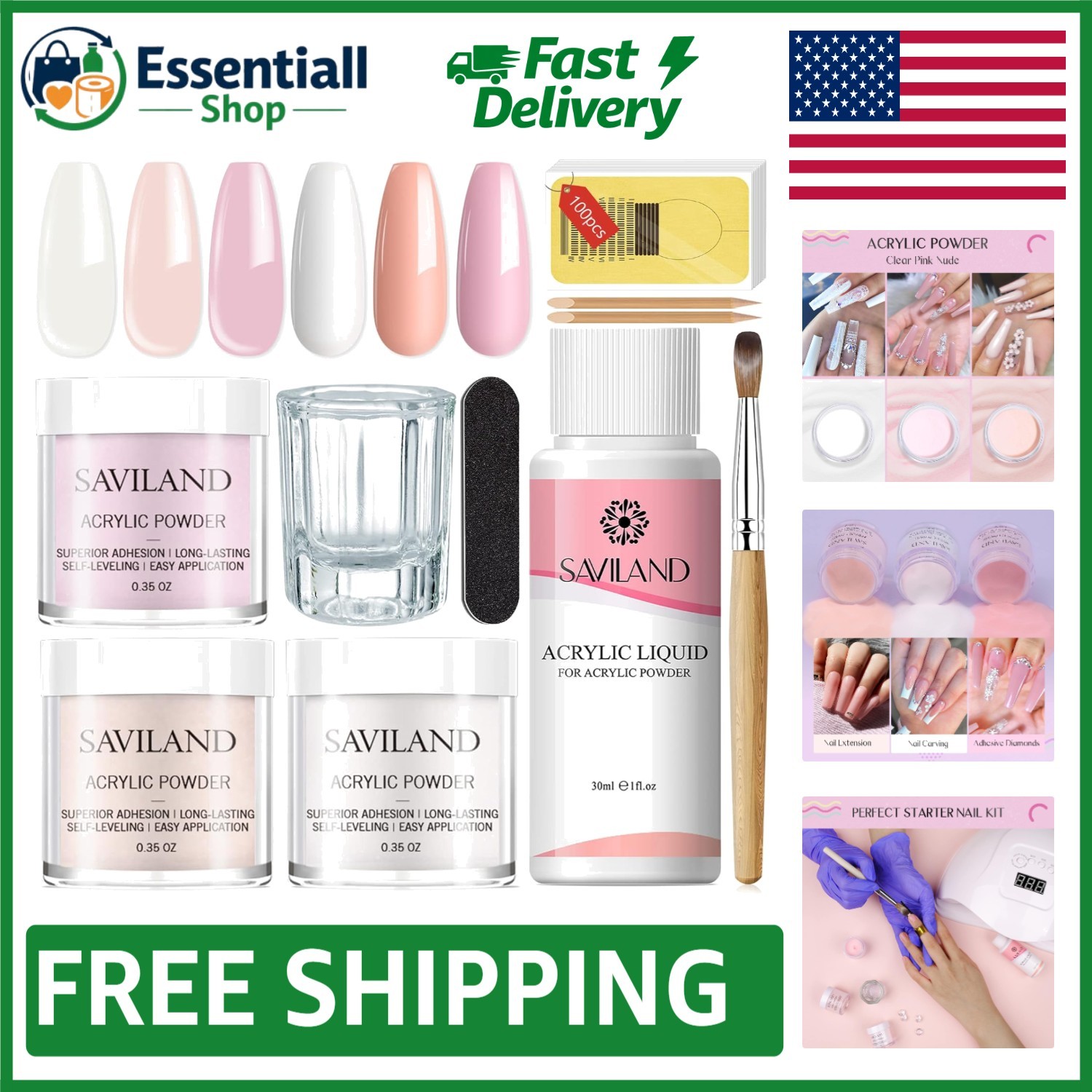 Eco-Friendly Acrylic Nail Starter Kit: Non-Toxic Powder, Liquid & Tools Included