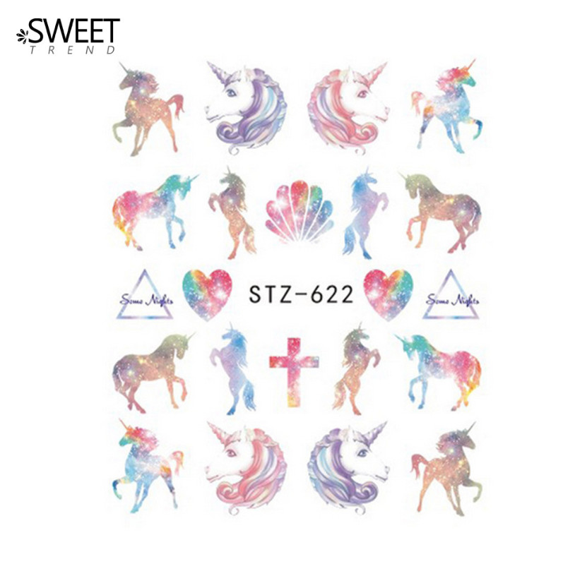 9Pcs Nail Art Water Transfer Sticker Unicorn Mermaid Children Tattoo Decals NS48