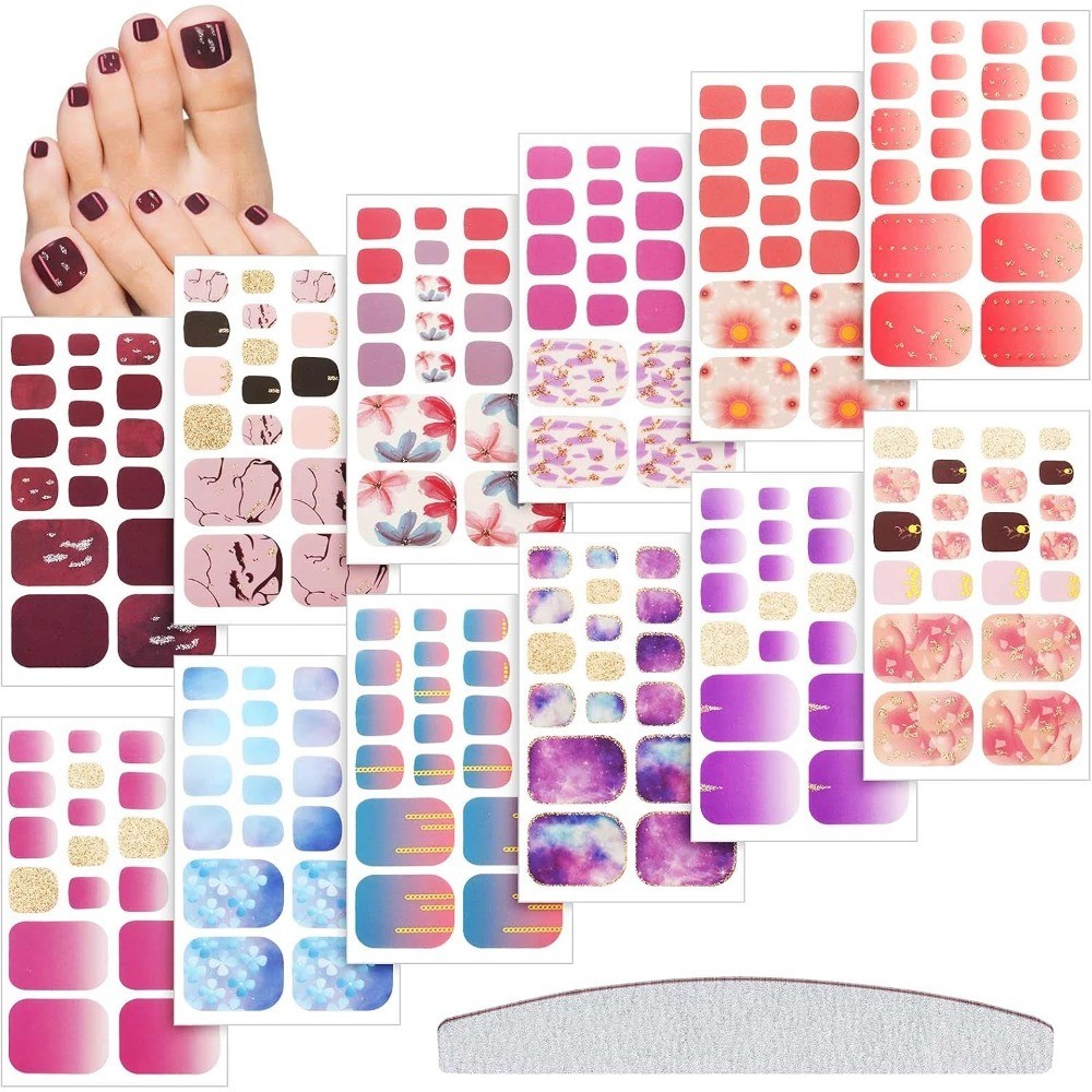 264 Pieces Nail Art Stickers Kit, Self-Adhesive Full Nail Wraps with Glitter