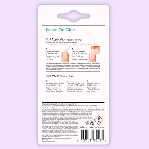 Nailene Pink Brush-On Nail Glue, 0.10 oz – Durable, Easy to Apply False Nail