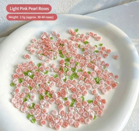 30pcs 3D Mixed Size Pearl Resin Flower Rose Nail Charms Pink Rose Red Nail Art