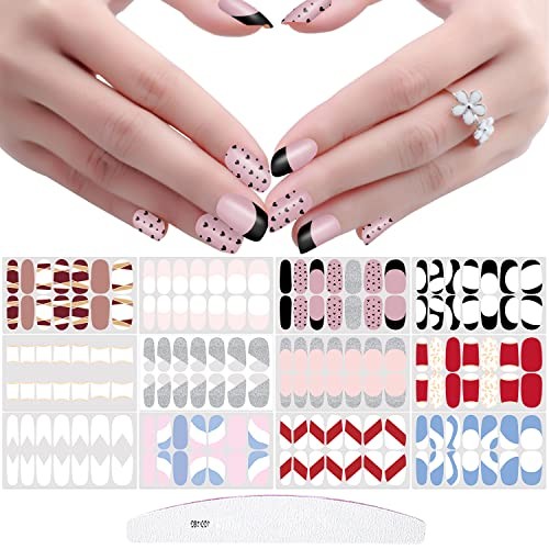 168 Pieces 12 Sheets for Short Nails Irregular Geometry French Tip Nail Wraps