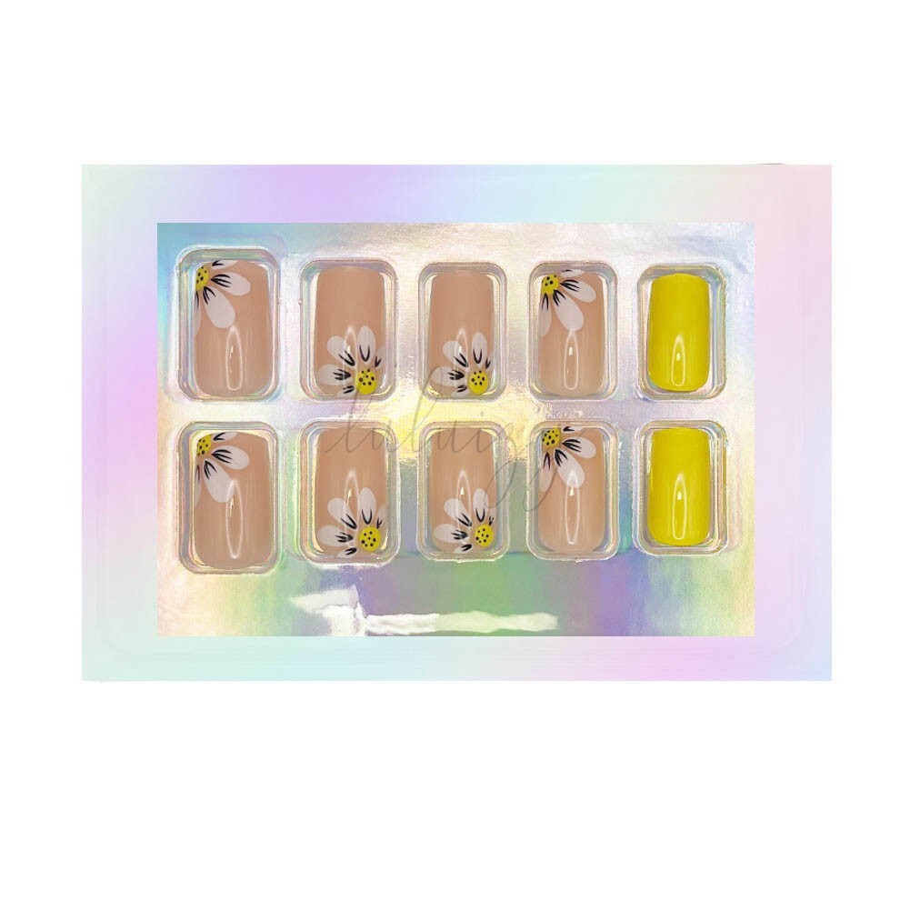 Press On Nails Medium Square Fashion Reusable Nail Tips Kit Nails Glue Gel Fake