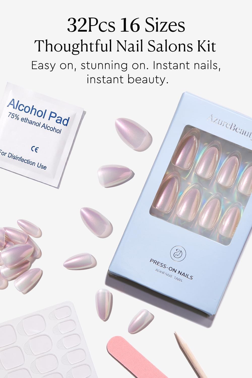 AZUREBEAUTY lavender pearl chrome short nails