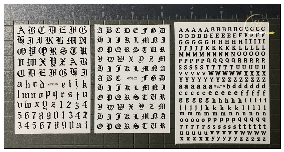 Art Latin Roman English Alphabet Letters Numbers 3D Nail Art Sticker 9 Colors