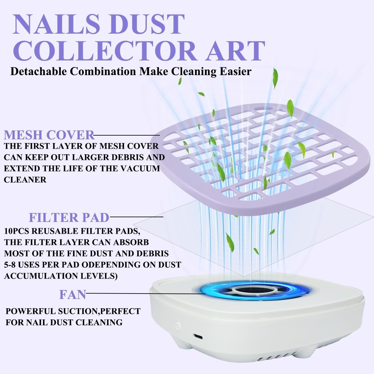 Compact Purple Nail Vacuum Cleaner – Strong Suction for Clean Manicure Spaces