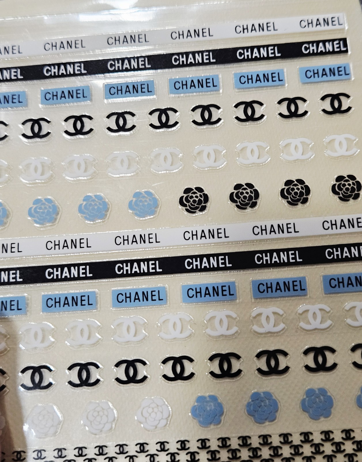 NWT NAIL ART DESIGN SELF-SEAL STICKERS SOLID BLACK, WHITE & BLUE!