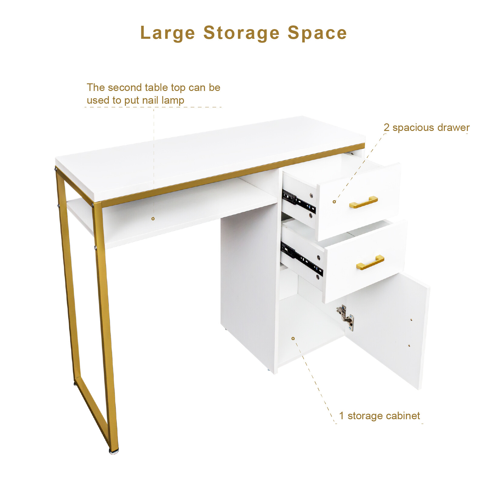 2 Drawers Manicure Table Nail Makeup Office Desk Dressing Cabinet Station Salon