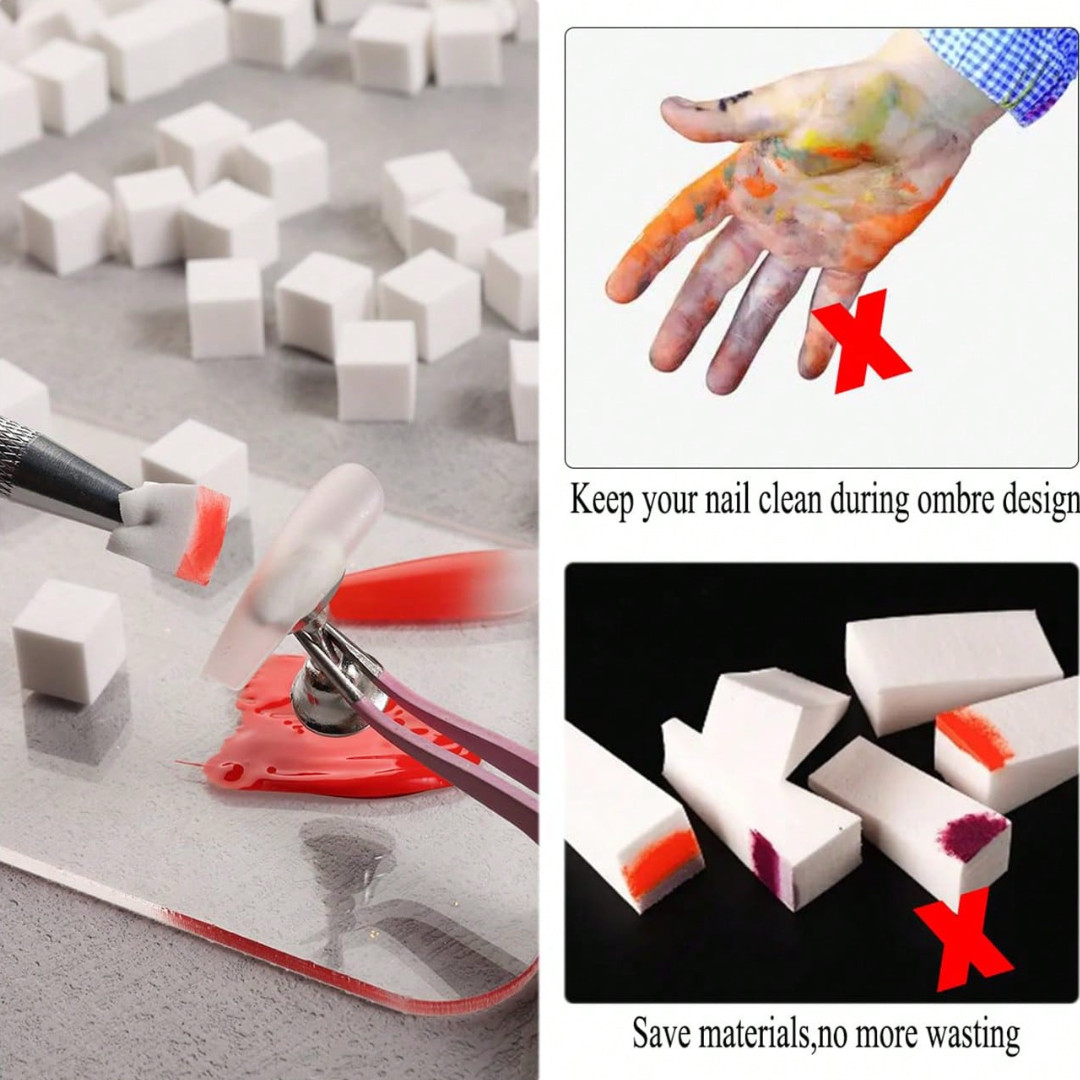 100PCS Nail Art Gradient Sponge Set – For Gel Polish, Glitter & Dotting
