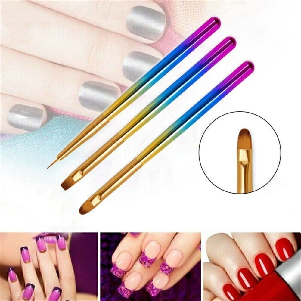 3Pcs Acrylic Nail Art Pen Nylon Tips UV Gel Painting Brush Manicure Set Tools