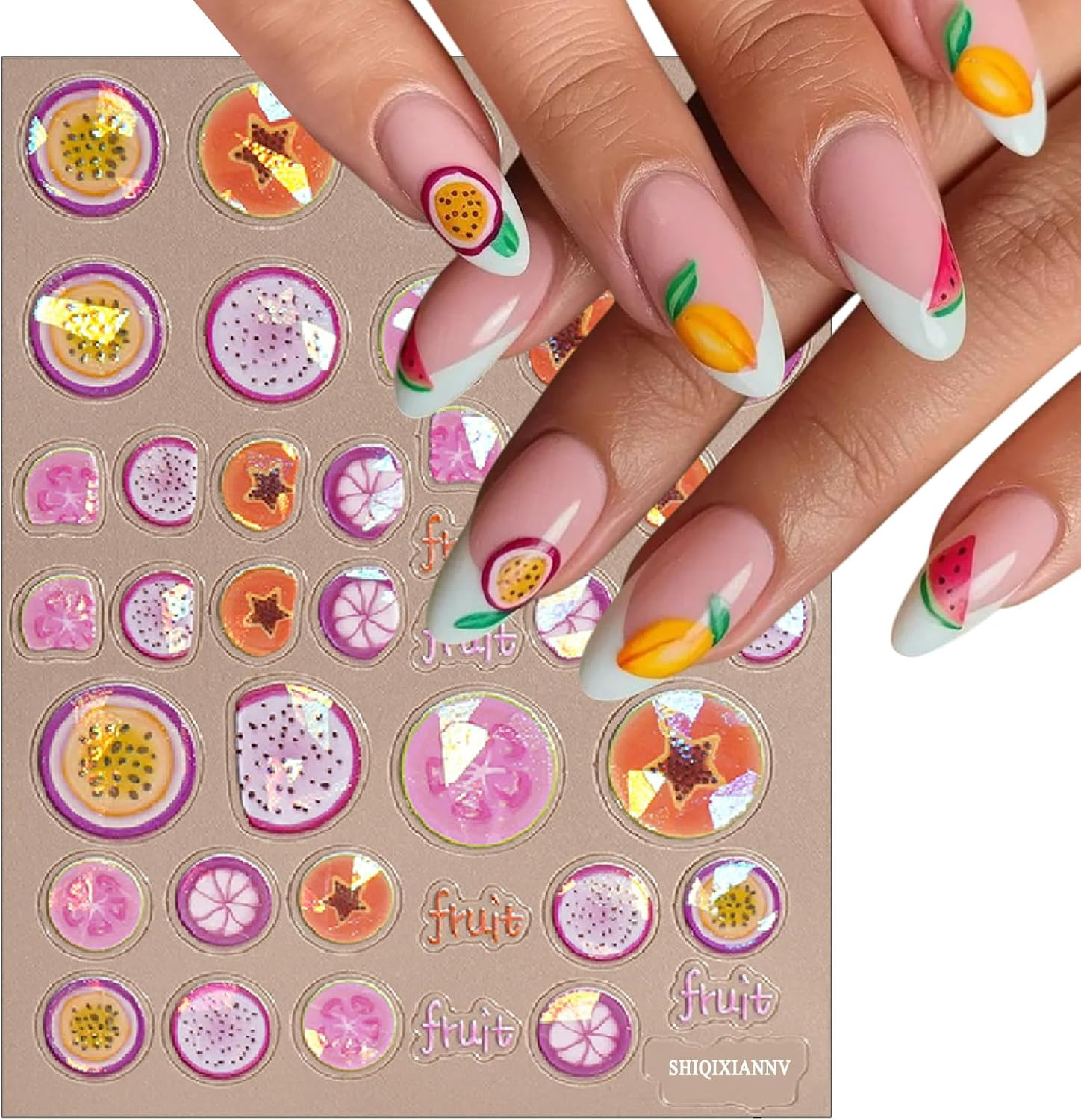 3 Sheets Summer Fruit Nail Art Stickers 5D Self-Adhesive Shell Light Embossed Le