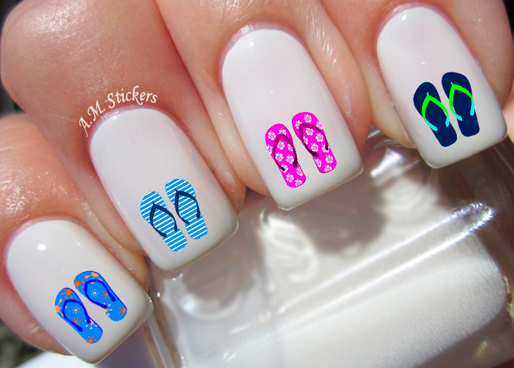Flip Flops Nail Art Stickers Transfers Decals Set of 54 – A1288