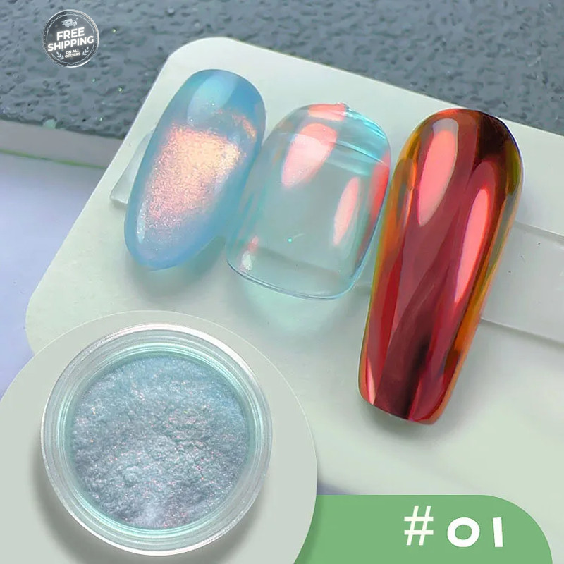 12 Grids Mirror Effect Mermaid Nail Powder Holographic Pearl Chrome Pigment Fine