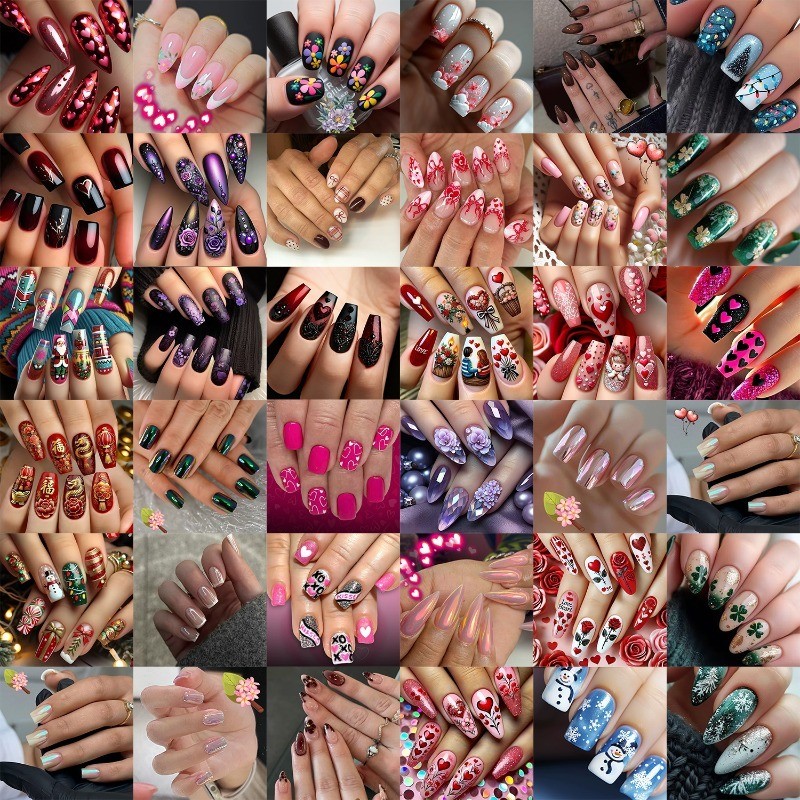 9 Boxes/216 Nails Randomly Combined, with 2000 Different Styles of Fake Nail Art