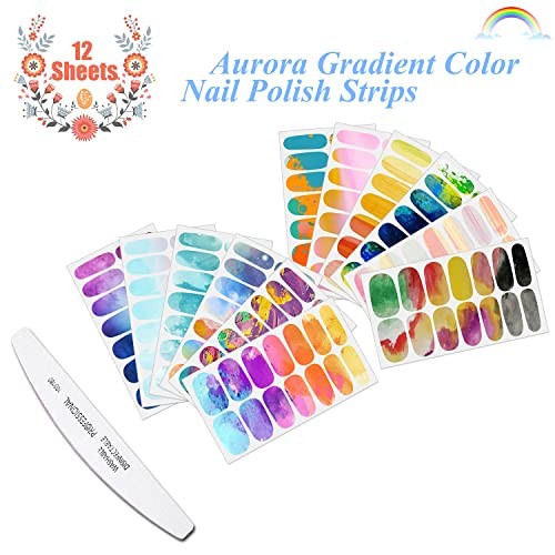 12 Sheets Graffiti Gradient Color Full Nail Wraps Aurora Polish 12 Sheets-02