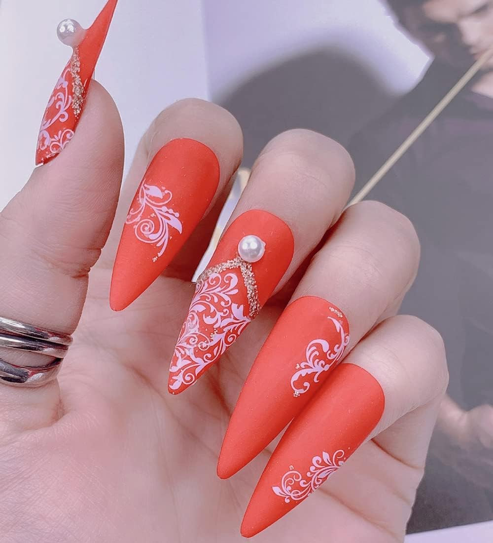 Flowers Nail Decals 3D Self-Adhesive White Floral Nail Art Stickers Wedding Lace