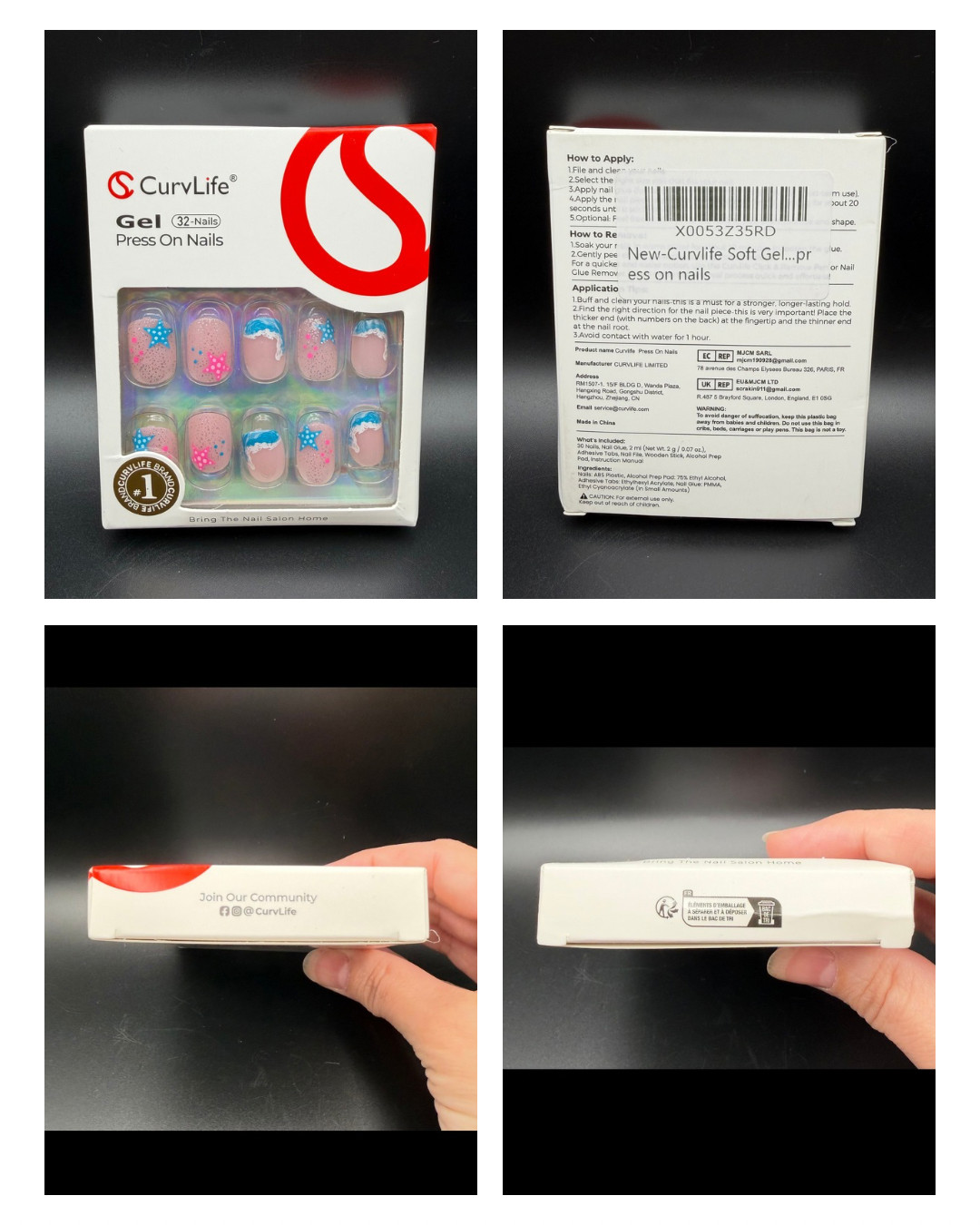 CurvLife Gel Press On Nails Bundle 3 NEW Tidal Blush Turtle Dream Candy Tide
