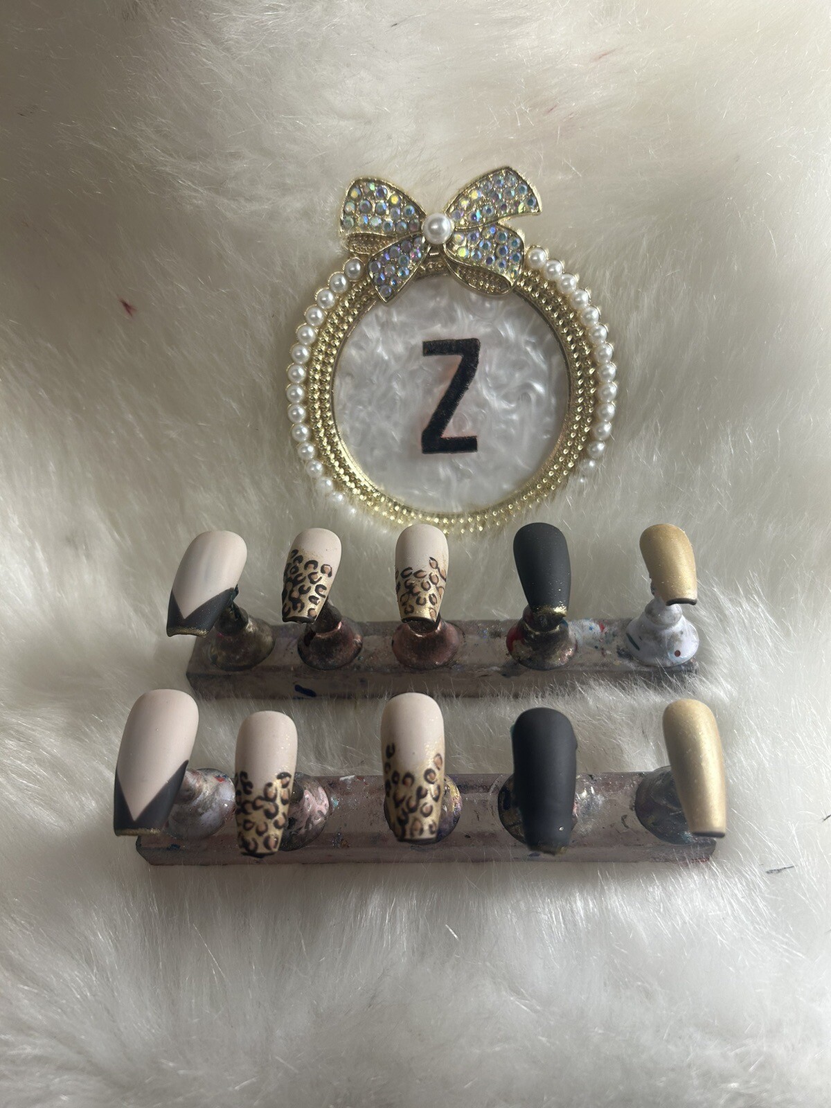 Z NAILZ! Handmade M Coffin Animal Print Black/Gold Press On Nails