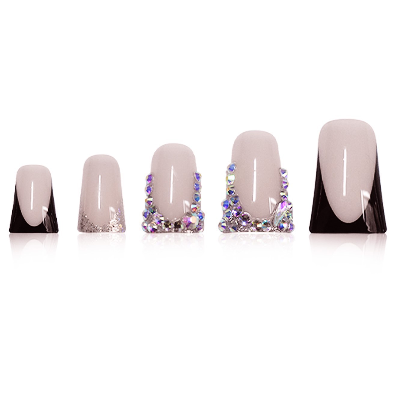 24Pcs Black Diamond French Duck Nail Press On Nails Wholesale