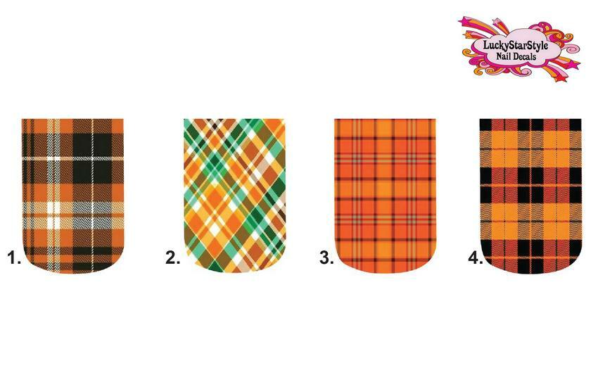 Waterslide Full Nail Decals Set of 10 – Orange Fall Plaid – you choose