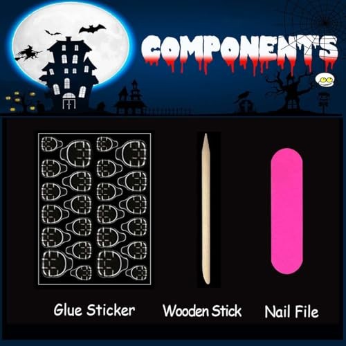 Halloween Press on Nails Short Almond Fake Nails Spooky and Style-A Style-6