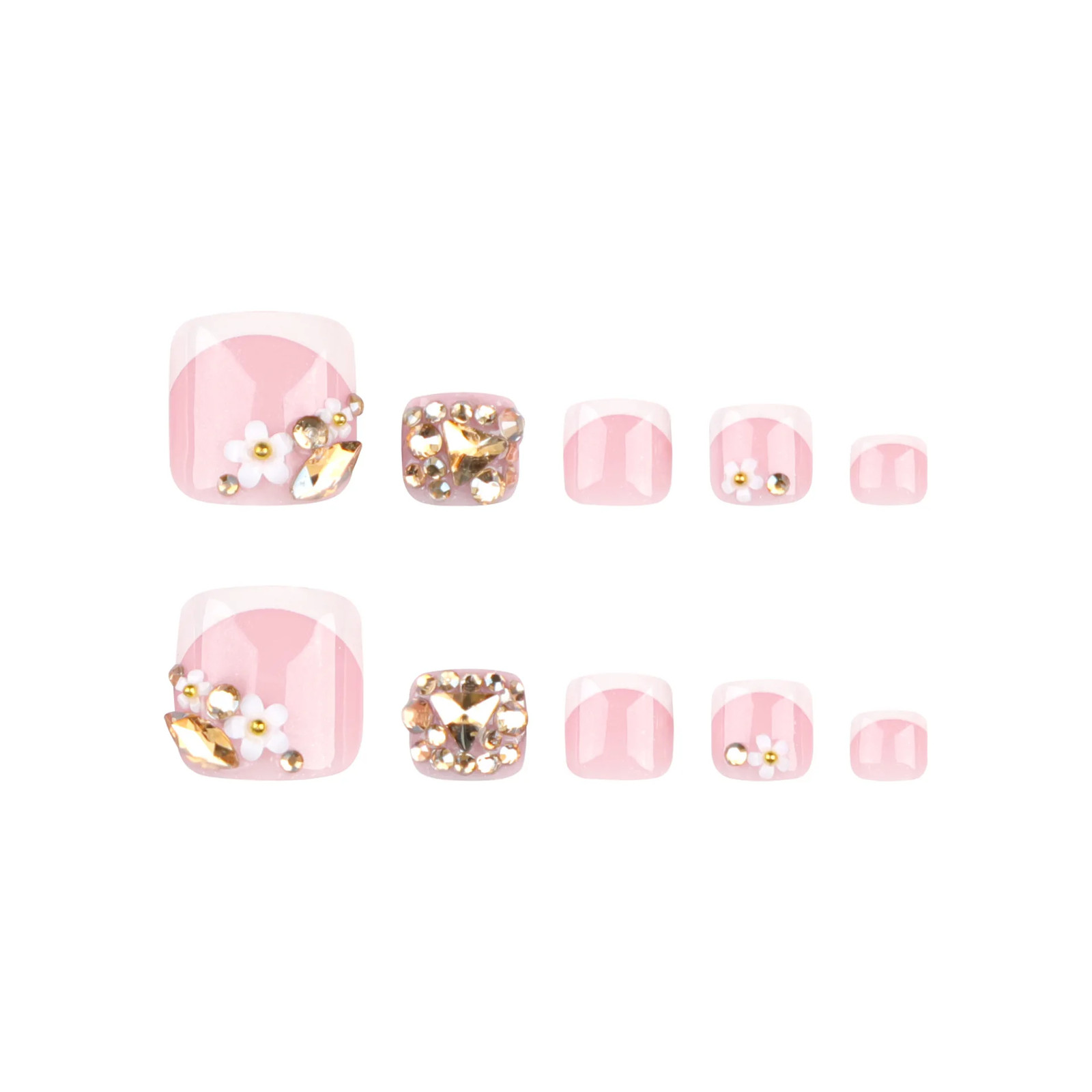 24pcs Glitter Gold Crystal Fake Toenails Simple Nude Pink Press On Toe Nails