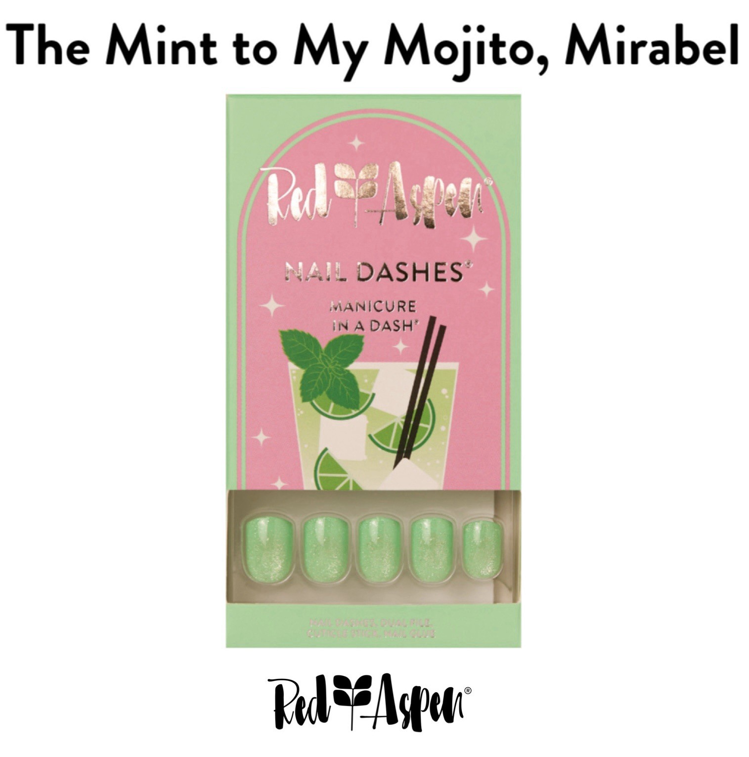 Red Aspen Press On Nails, Short, Square,The Mint to My Mojito, Mirabel B5y10