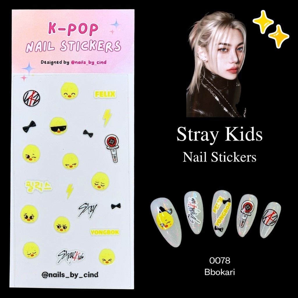 STRAYKIDS SKZ VER 2 KPOP NAIL STICKER FAN MADE KOREA LEE KNOW FELIX SEUNGMIN Z10