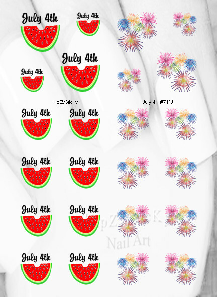 Nail Art J711 July 4th Watermelon Fireworks Waterslide Nail Decals Transfers