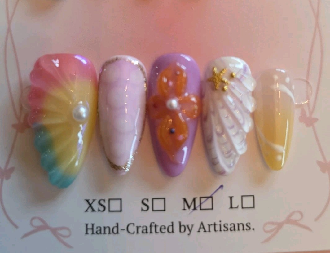 Gorgeous 3D Set Press-On Nails Ocean Beach Theme 1″ (2.5 Cm) Medium Width