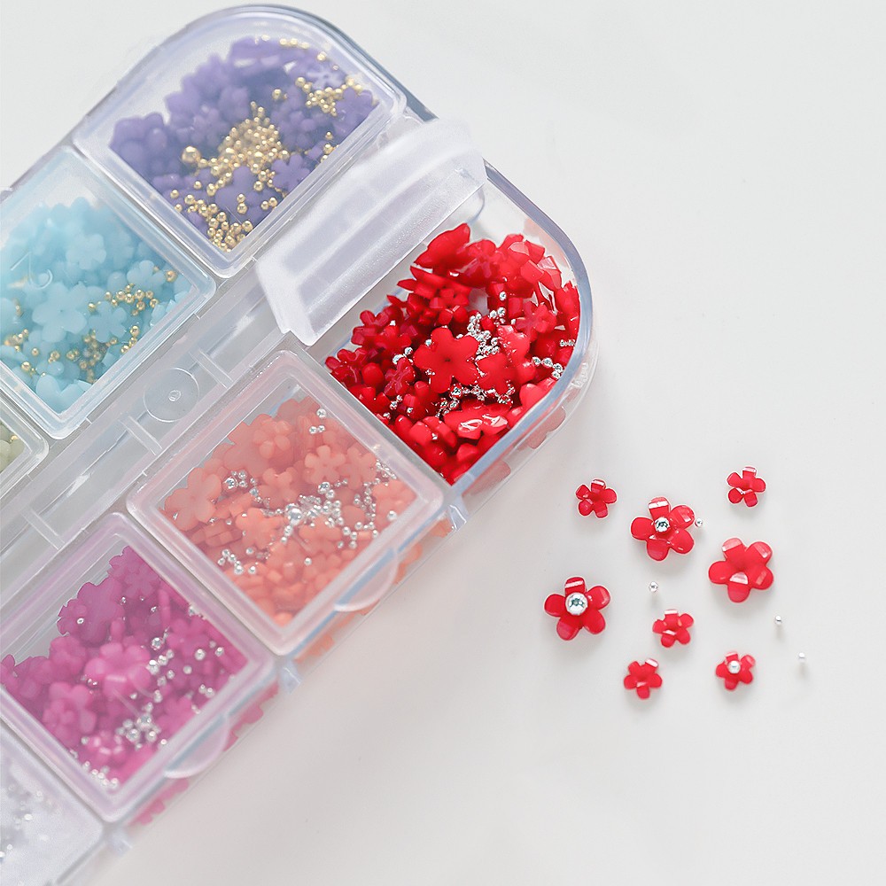 12/15Grids Acrylic Flower Nail Charms Mix Colors Set 3D Flower Nail Art Rhinesto