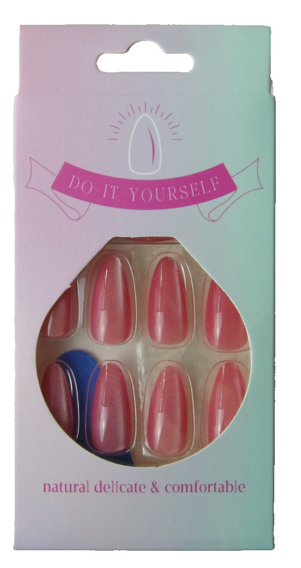 2 Pack – Almond Shaped Press on Nails – Pink & Pale Pink with Diamante NIB