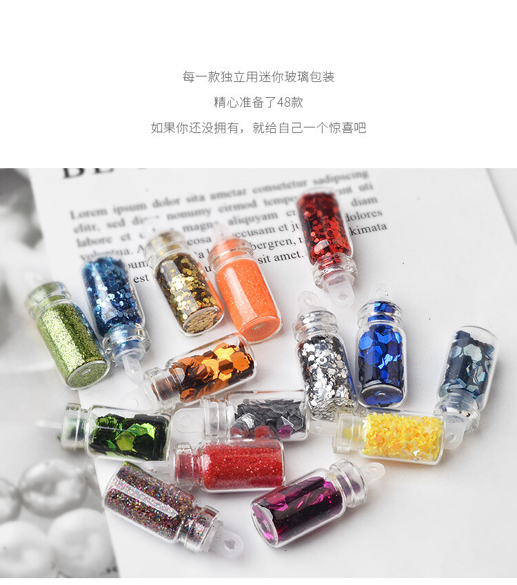 48 Bottles Mini Nail Art Charms Sequin Glitter Powder Caviar Beads Set Crafts