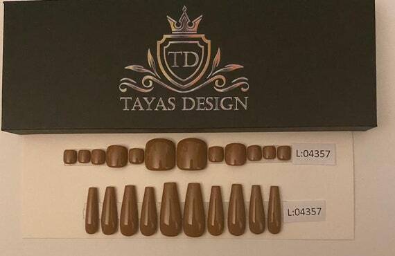 Brown Coffee Toe Nail + Custom Box | Ballerina Nail | Medium Or Large