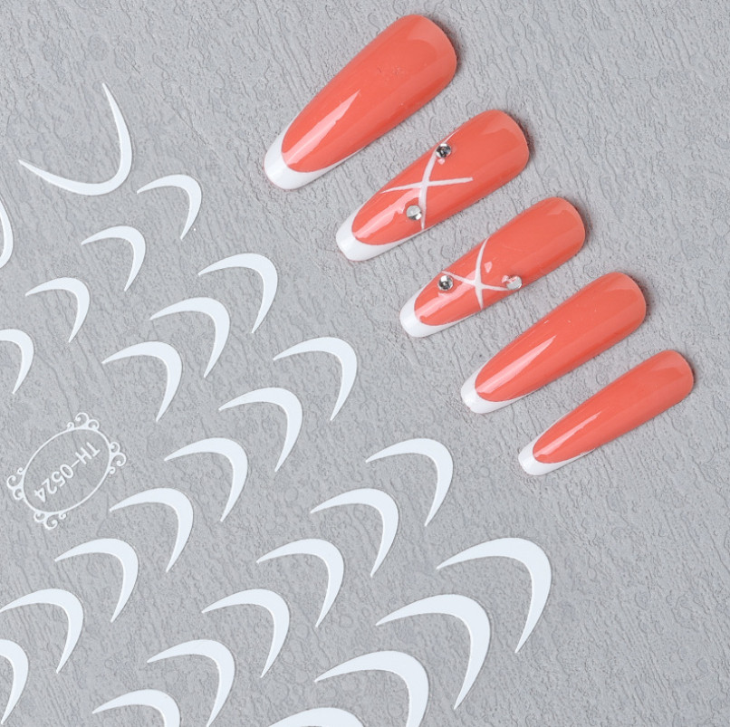 French Tips Nail Sticker White Stripes Wave Self-Adhesive Decals for Finger NH18