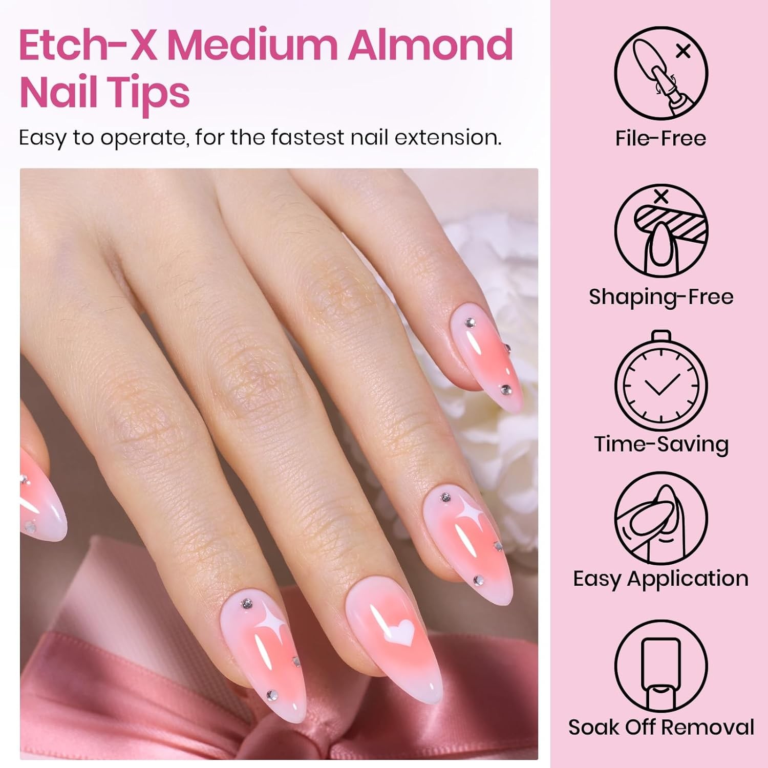 Medium Almond Nail Tips 576pcs12 Sizes,Pre-Etched Soft Gel Nail Tips Half Matte