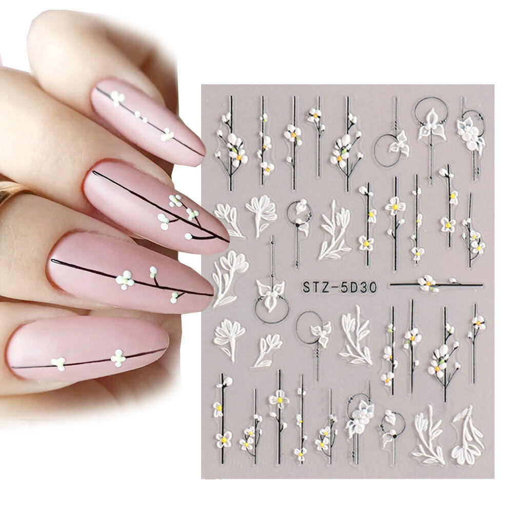 1 Sheet 5D Nail Art Stickers Embossed Flowers Leaf Nail Stickers Manicure DIY