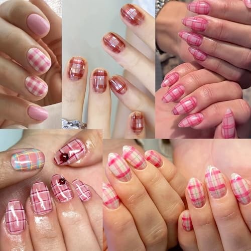 Nail Foil Transfer, 10 Rolls/Box Pink Nail Stickers Transfer Sheets Plaid